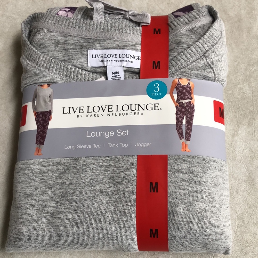 Live Love Lounge Ladies Tee, Tank + Jogger 3-Piece Pajamas Lounge Set Size S,M - Picture 6 of 12